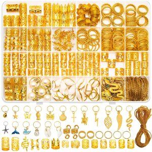 285 PCS Gold Hair Jewelry Set for Braids with Charms Clips Cuffs